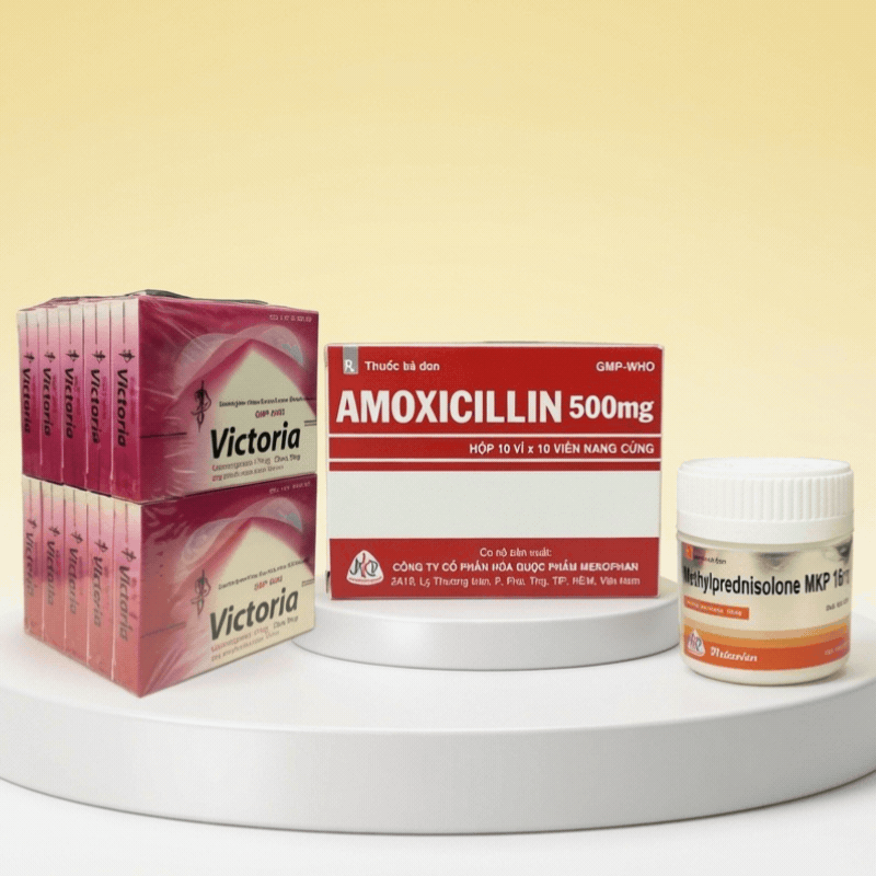 Combo 5 AMOXICILLIN 500 mekophar + 3 METHYLPREDNISOLONE MKP 16mg + 5 VICTORIA ONESTEP Levonorgestrel