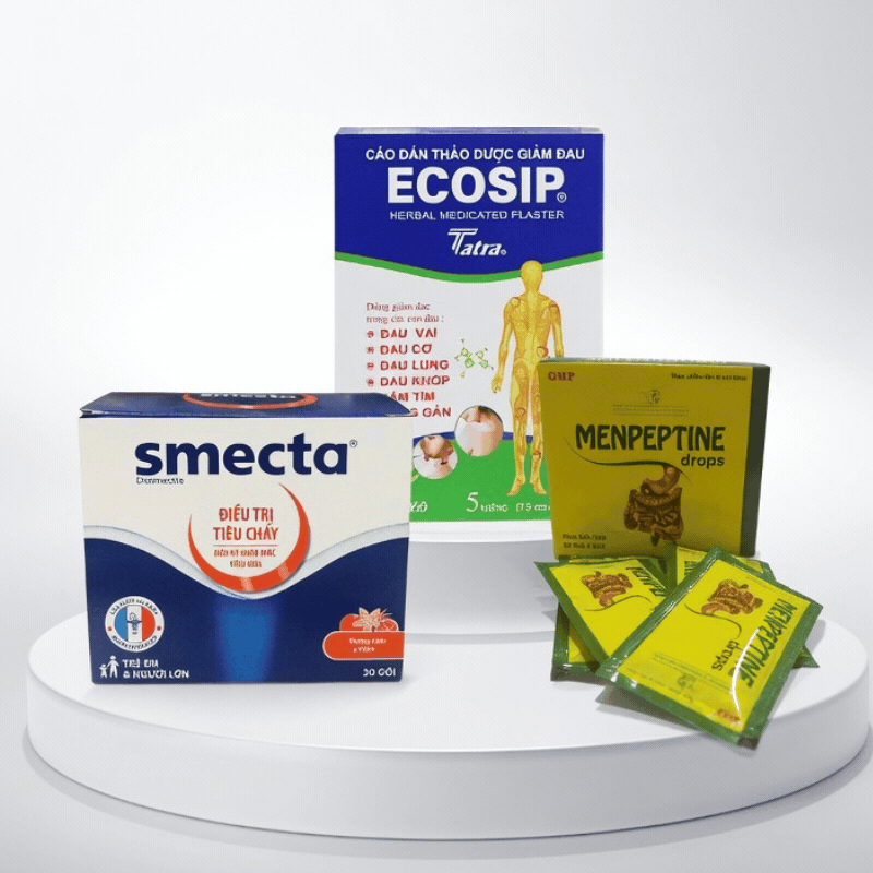 Combo 3 Cao dán thảo + 5 SMECTA DIOSMECTIT 3g + 5 MENPEPTINE DROPS Mediphar