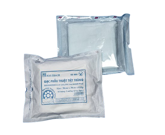  Gạc phẫu thuật tiệt trùng 30cmx30cmx4lớp có cản quang bảo thạch (g/5m)
