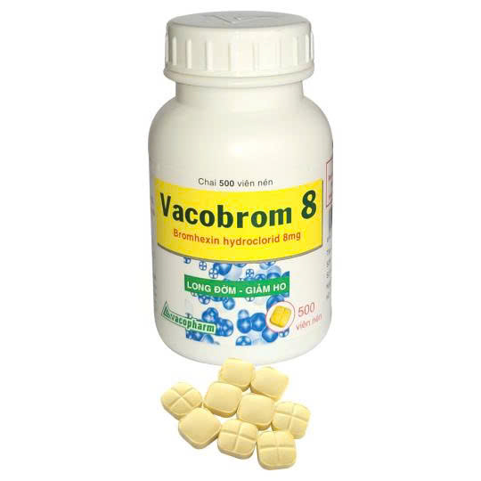 Vacobrom 8 Bromhexin hydroclorid 8mg Vacopharm (C/500v) (Vuông vàng)
