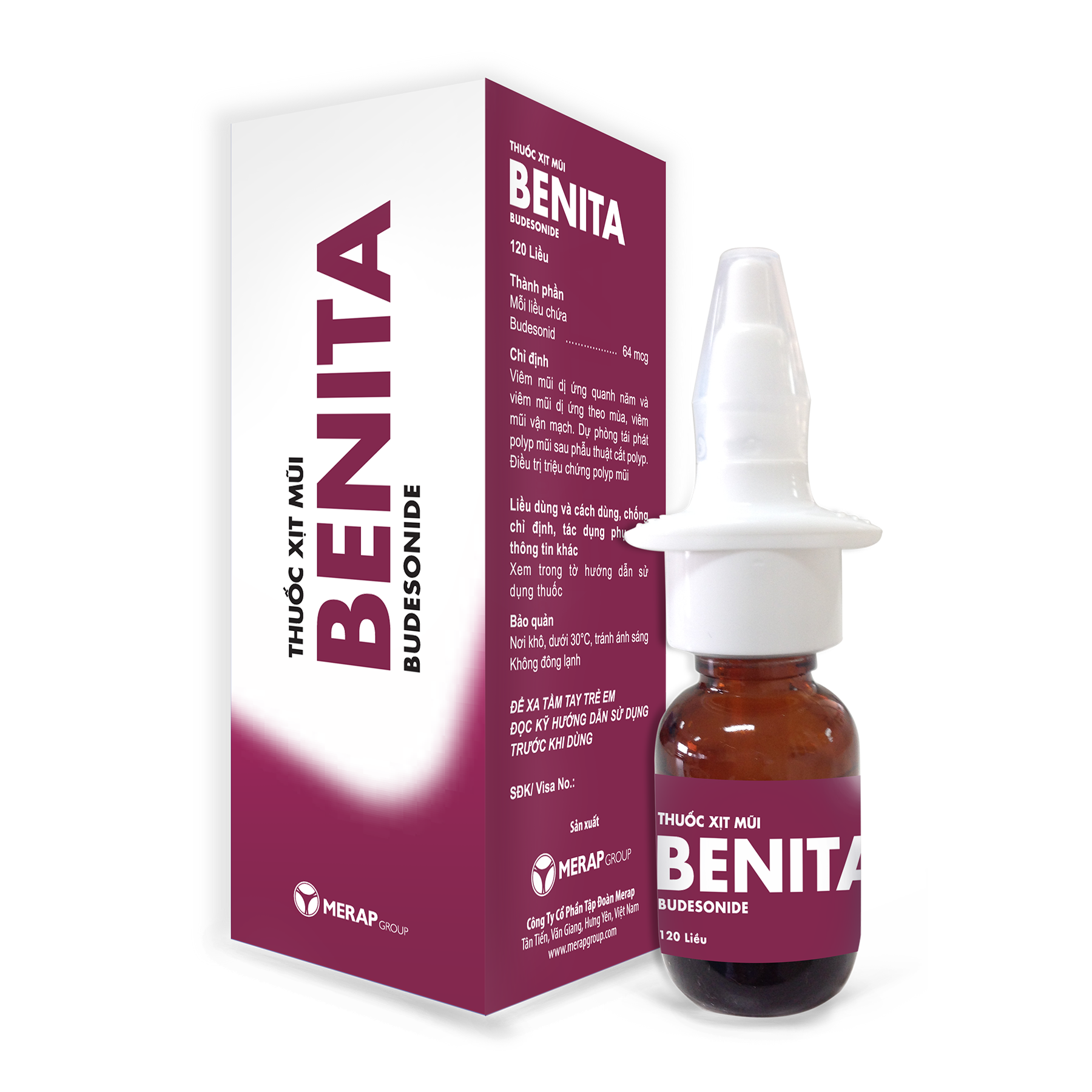 XỊT MŨI BENITA BUDESONIDE merap(chai 64mcg/120 liều)