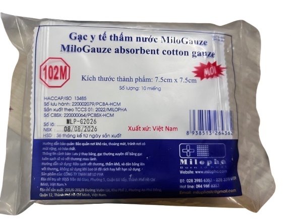 Gạc y tế thấm nước Milogauze 7.5 x 7.5 ( 102M)