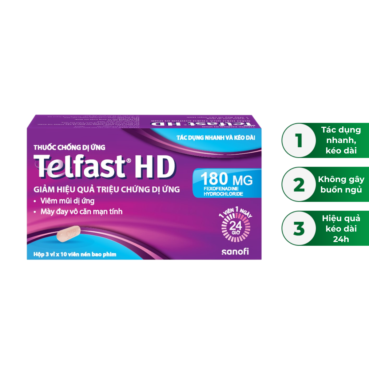 Telfast hd fexofenadin 180mg sanofi (hộp/30 viên)